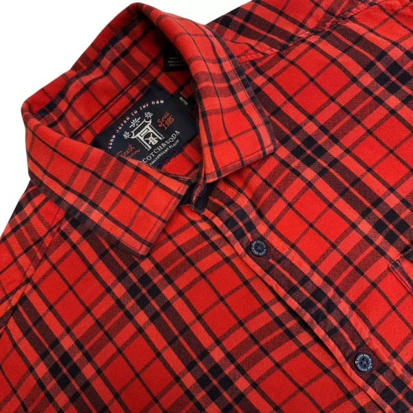 Scotch & Soda Button Up Shirt Men's Small Red Plaid Slim Fit Long Sleeve Casual