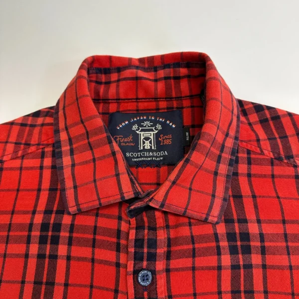 Scotch & Soda Button Up Shirt Men's Small Red Plaid Slim Fit Long Sleeve Casual