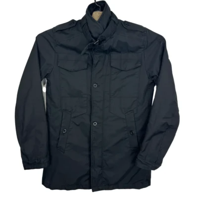 G-Star Fleet Garber Trench Coat Jacket Mens Large Black Full Zip Pockets Vintage