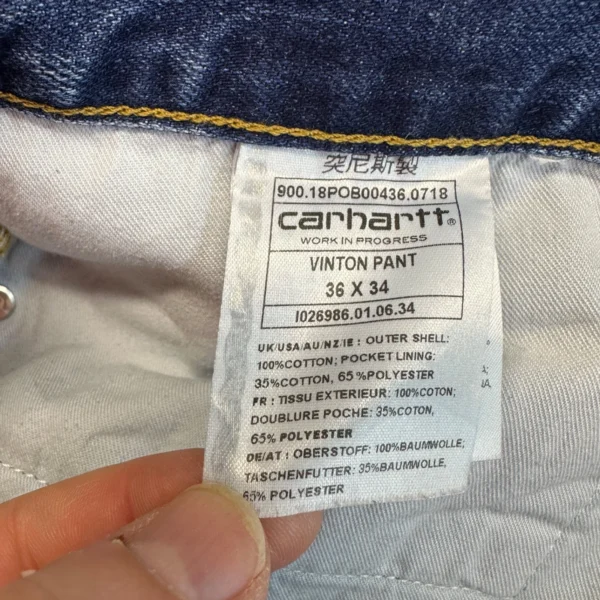 Carhartt WIP Vinton Pant Jeans Men's W36 L34 Blue Denim Regular Straight Durable