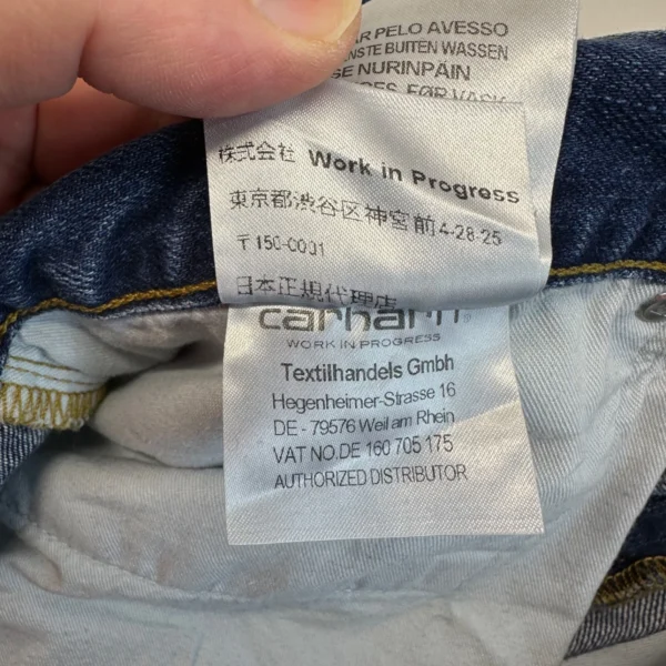 Carhartt WIP Vinton Pant Jeans Men's W36 L34 Blue Denim Regular Straight Durable