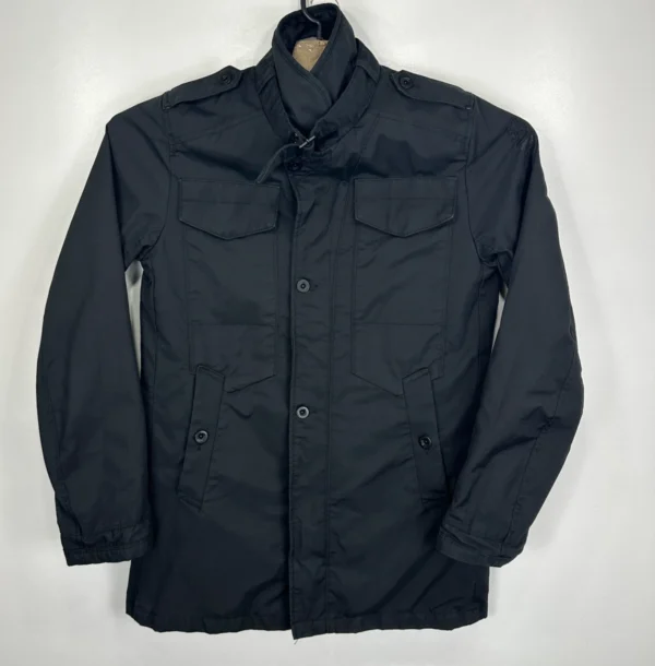 G-Star Fleet Garber Trench Coat Jacket Mens Large Black Full Zip Pockets Vintage