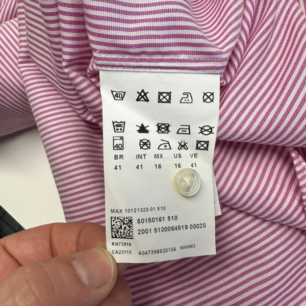 Hugo Boss Formal Dress Shirt Men's 41 16 Pink Striped Long Sleeve Slim Button Up