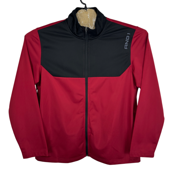AND1 Track Jacket Men's Large Red Full Zip Basketball Training Top Activewear Y2K
