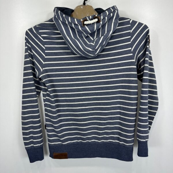 Naketano Men's Hoodie Large Blue Striped Pullover Sweatshirt Y2K Sweater Hooded