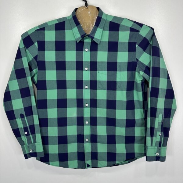 UNTUCKit Men's Shirt Large Blue Green Buffalo Check Long Sleeve Button Up Regular