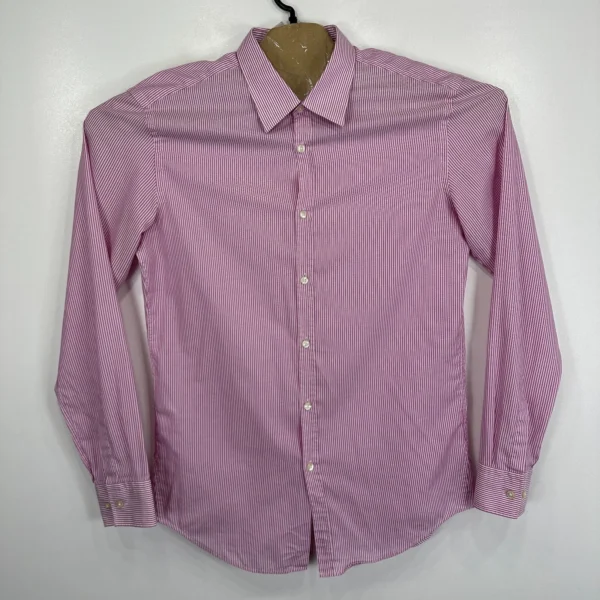 Hugo Boss Formal Dress Shirt Men's 41 16 Pink Striped Long Sleeve Slim Button Up
