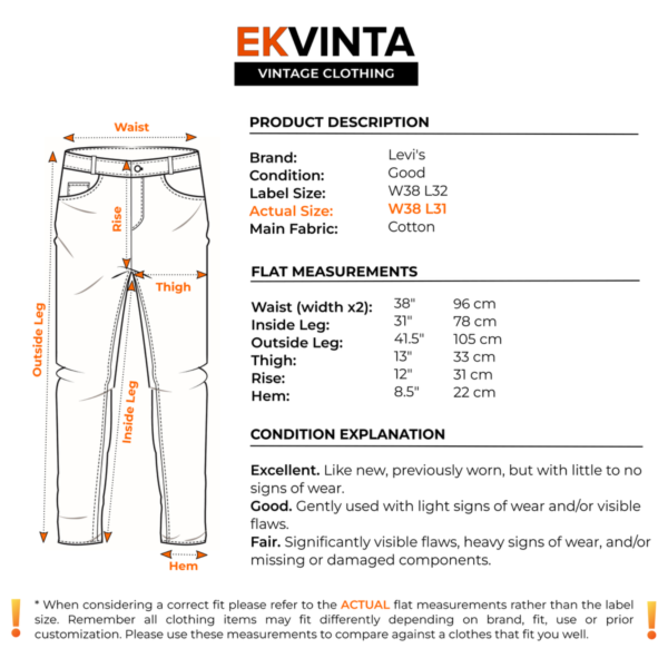 Levi's 501 Big E Selvedge Jeans Men's W38 L31 Blue Denim Regular Fit USA Vintage