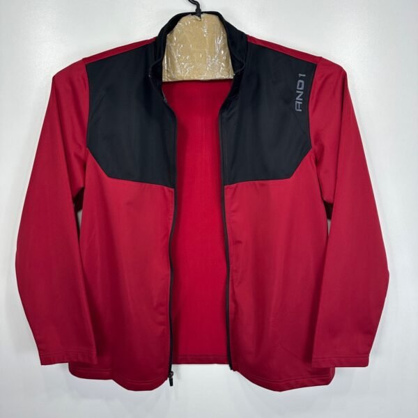 AND1 Track Jacket Men's Large Red Full Zip Basketball Training Top Activewear Y2K