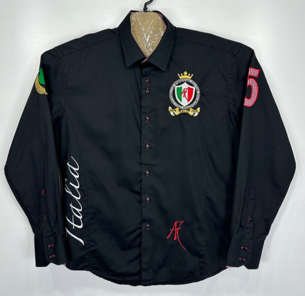 Absolute Rebellion Shirt Men's XL Black Slim Embroidered Polo Italy Long Sleeve