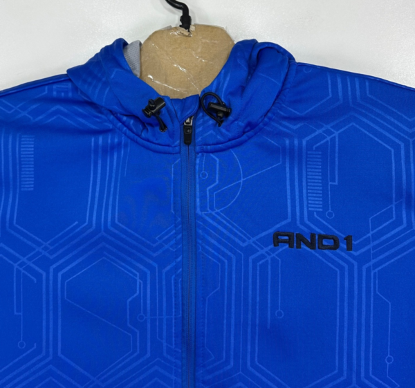 AND1 Men's Hoodie Medium Blue Full Zip Sweatshirt Y2K Basketball Kangaroo Pocket