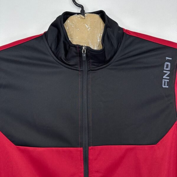 AND1 Track Jacket Men's Large Red Full Zip Basketball Training Top Activewear Y2K