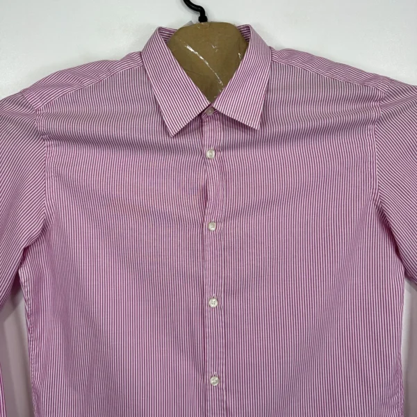 Hugo Boss Formal Dress Shirt Men's 41 16 Pink Striped Long Sleeve Slim Button Up