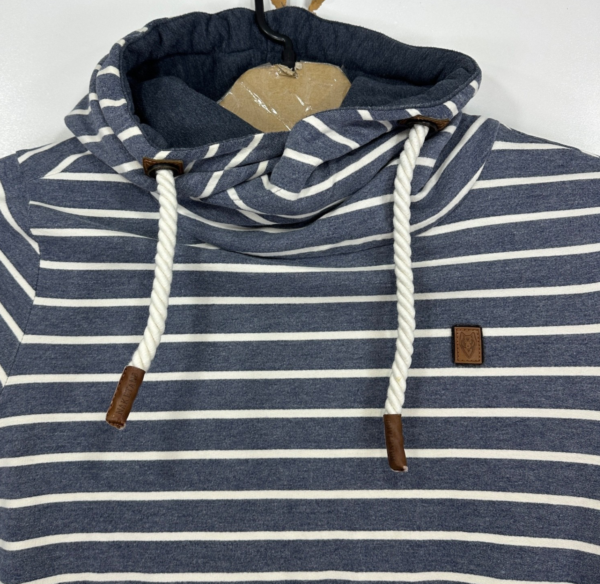 Naketano Men's Hoodie Large Blue Striped Pullover Sweatshirt Y2K Sweater Hooded