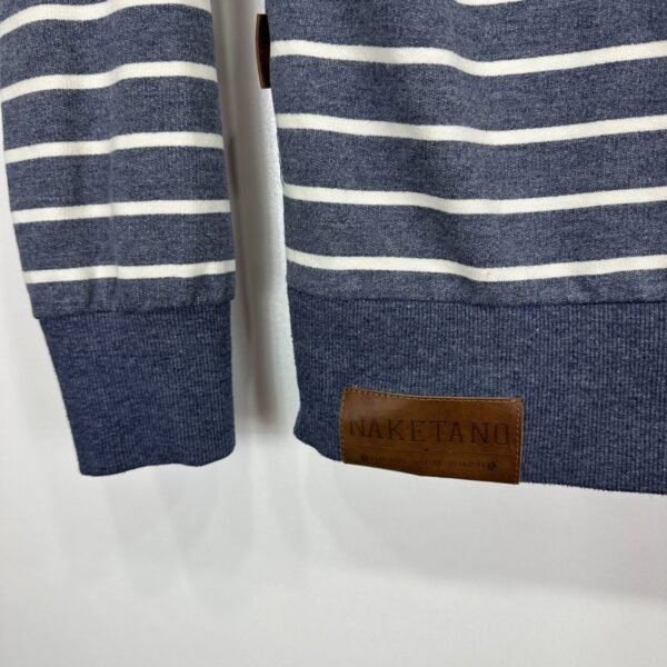 Naketano Men's Hoodie Large Blue Striped Pullover Sweatshirt Y2K Sweater Hooded