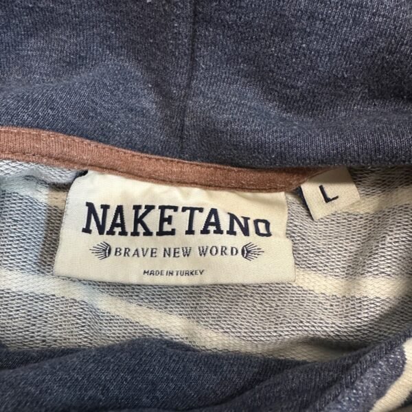 Naketano Men's Hoodie Large Blue Striped Pullover Sweatshirt Y2K Sweater Hooded