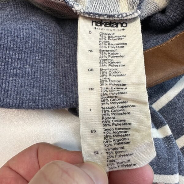 Naketano Men's Hoodie Large Blue Striped Pullover Sweatshirt Y2K Sweater Hooded