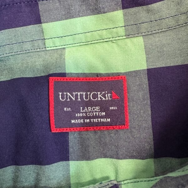 UNTUCKit Men's Shirt Large Blue Green Buffalo Check Long Sleeve Button Up Regular
