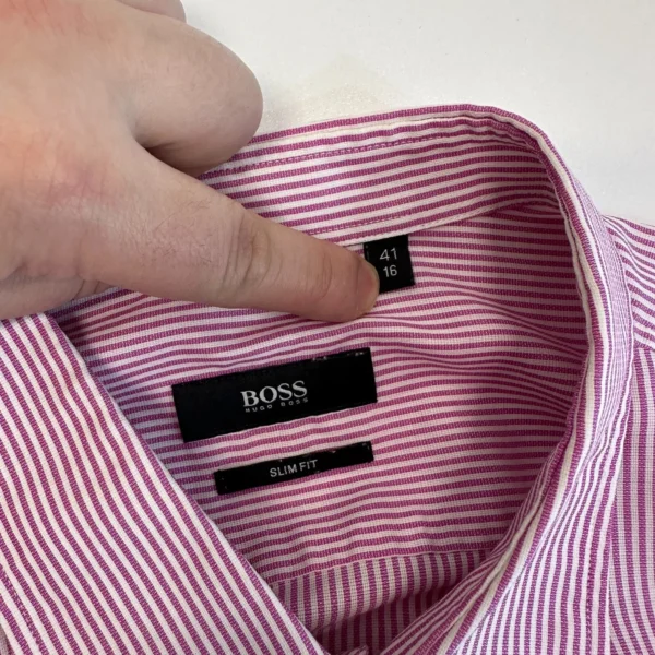 Hugo Boss Formal Dress Shirt Men's 41 16 Pink Striped Long Sleeve Slim Button Up