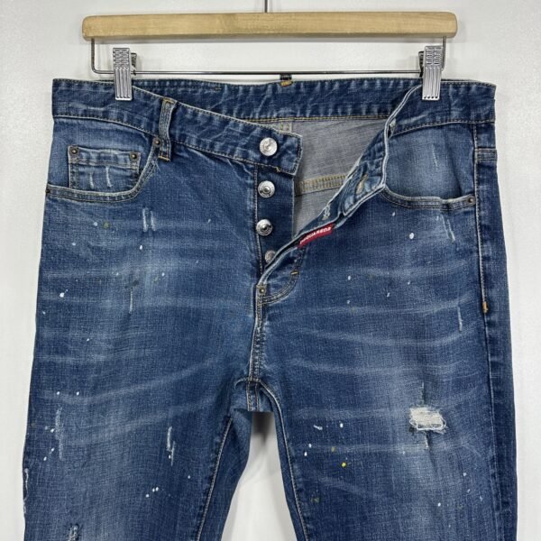 Dsquared2 Jeans Men's W32 L29 (Tag 36) Blue Denim Distressed Paint Splatter Slim