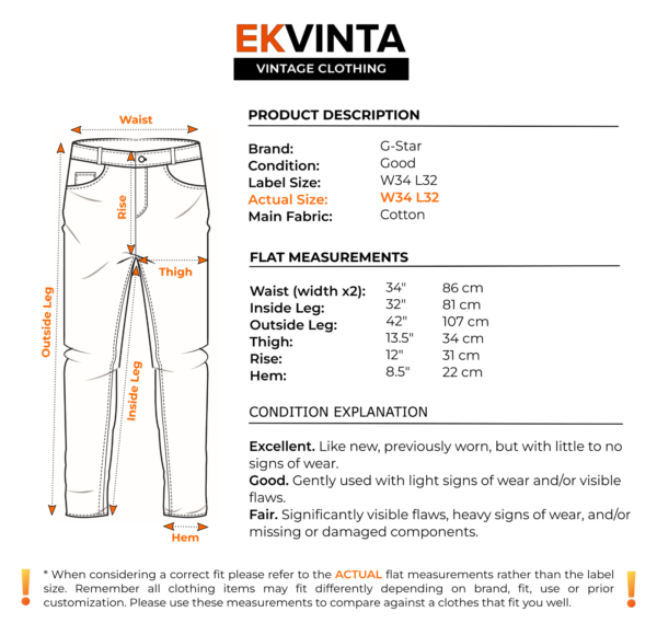 G-Star Elwood 96 5620 Jeans Men's W34 L32 Regular Fit