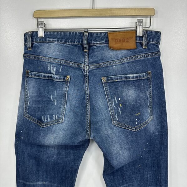Dsquared2 Jeans Men's W32 L29 (Tag 36) Blue Denim Distressed Paint Splatter Slim