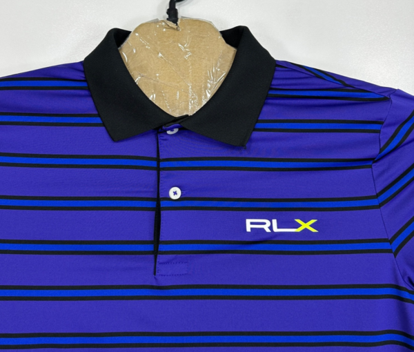 RLX Ralph Lauren Polo Shirt Men's Small Purple Striped Short Sleeve Stretch Golf