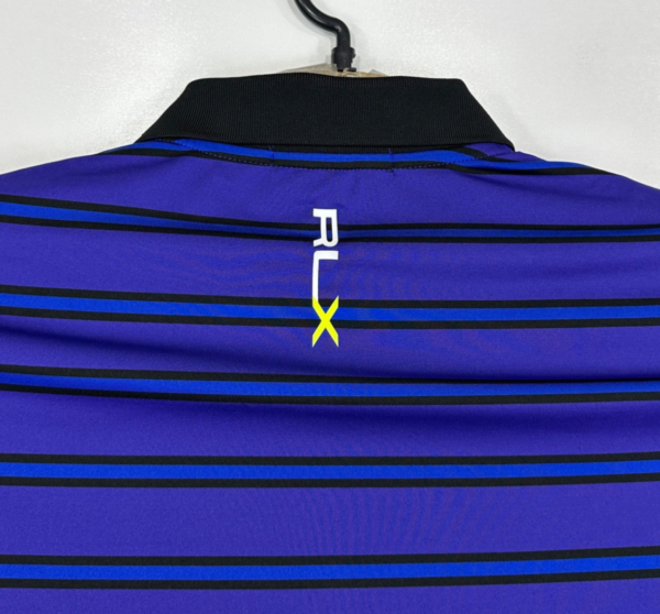 RLX Ralph Lauren Polo Shirt Men's Small Purple Striped Short Sleeve Stretch Golf