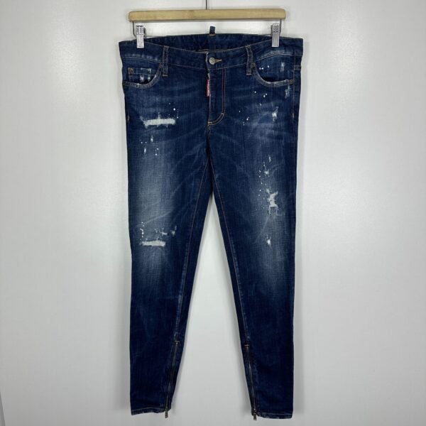Dsquared2 Distressed Jeans Women's W32 L30 Tag 44 Ankle Zip Paint Splatter Slim