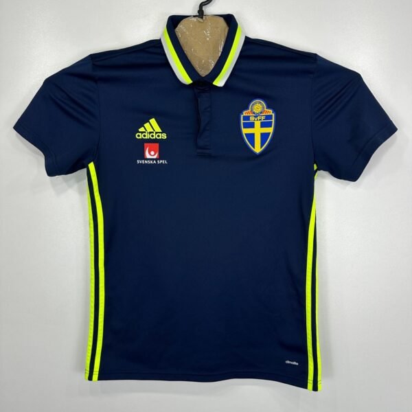 Adidas Sweden National Football Team Polo Shirt Men's Medium Navy Short Sleeve