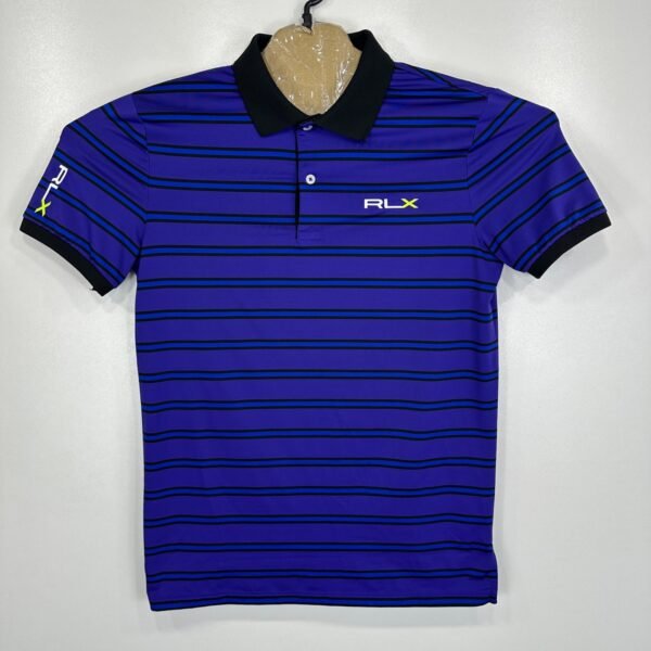 RLX Ralph Lauren Polo Shirt Men's Small Purple Striped Short Sleeve Stretch Golf