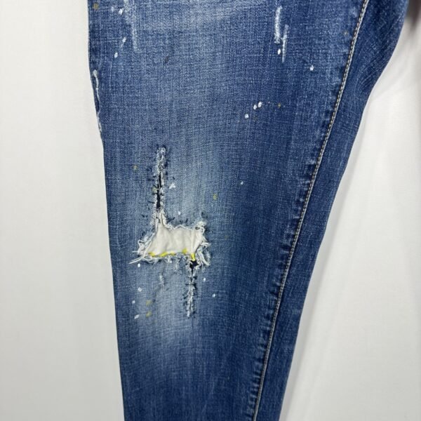 Dsquared2 Jeans Men's W32 L29 (Tag 36) Blue Denim Distressed Paint Splatter Slim