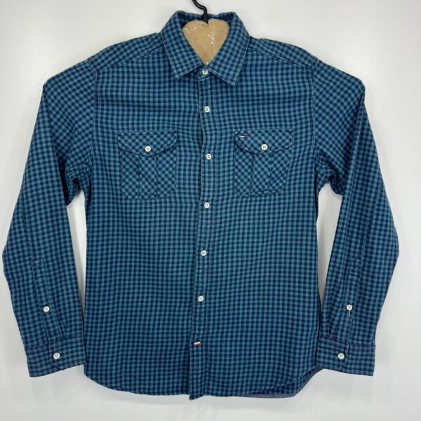 Tommy Hilfiger Casual Shirt Men's Size S Blue Check Long Sleeve Pockets Button Up