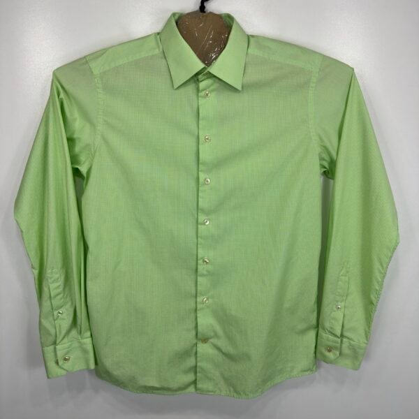 Eton Formal Dress Shirt Mens Size 42 16.5 Green Check Long Sleeve Slim Button Up