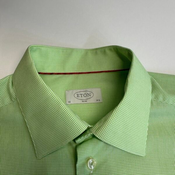 Eton Formal Dress Shirt Mens Size 42 16.5 Green Check Long Sleeve Slim Button Up