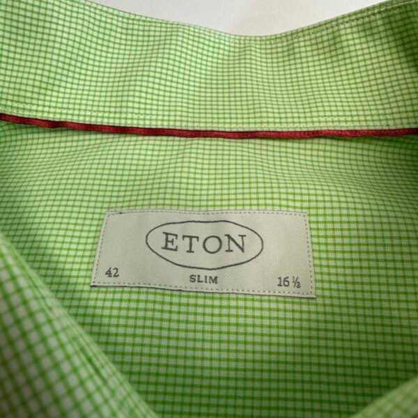 Eton Formal Dress Shirt Mens Size 42 16.5 Green Check Long Sleeve Slim Button Up