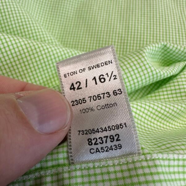 Eton Formal Dress Shirt Mens Size 42 16.5 Green Check Long Sleeve Slim Button Up