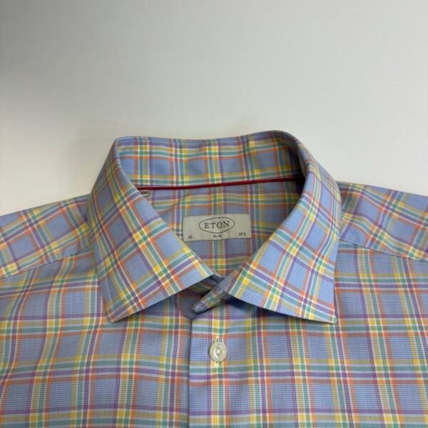 Eton Formal Dress Shirt Men's 42 16.5 Multicolored Plaid Long Sleeve Slim Button