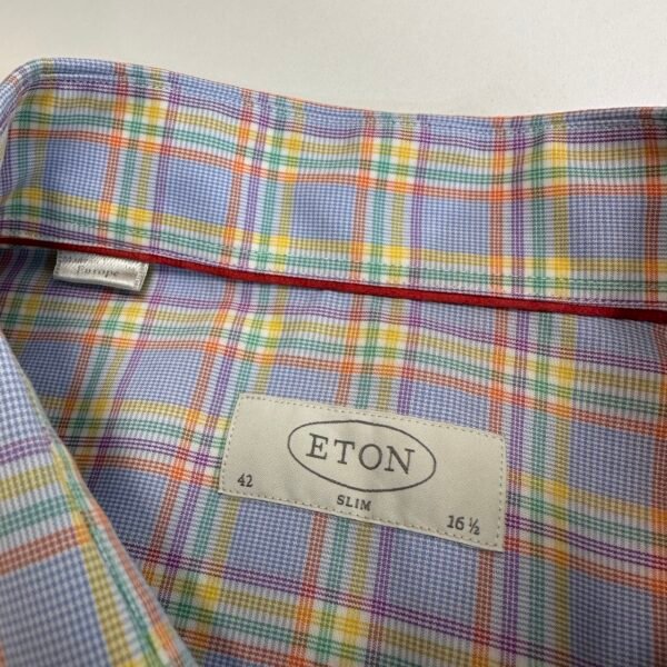 Eton Formal Dress Shirt Men's 42 16.5 Multicolored Plaid Long Sleeve Slim Button
