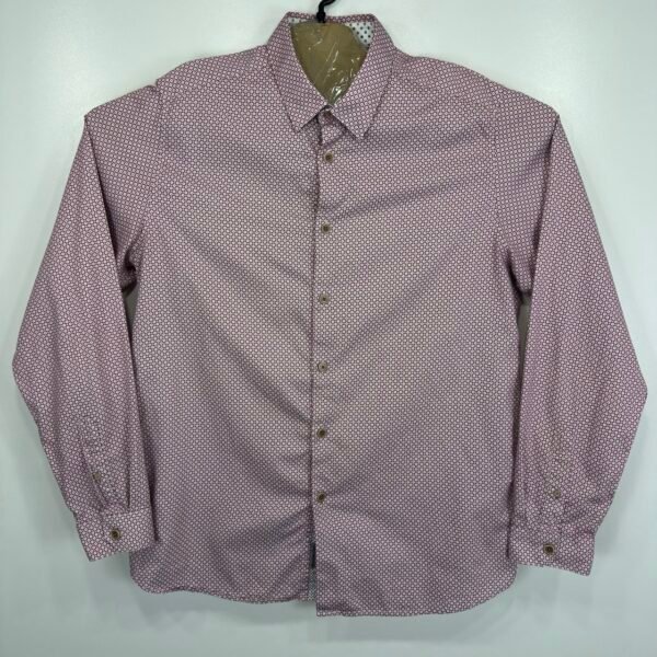 Ted Baker Formal Dress Shirt Men's Size 5 XL Red Slim Fit Geometric Long Sleeve