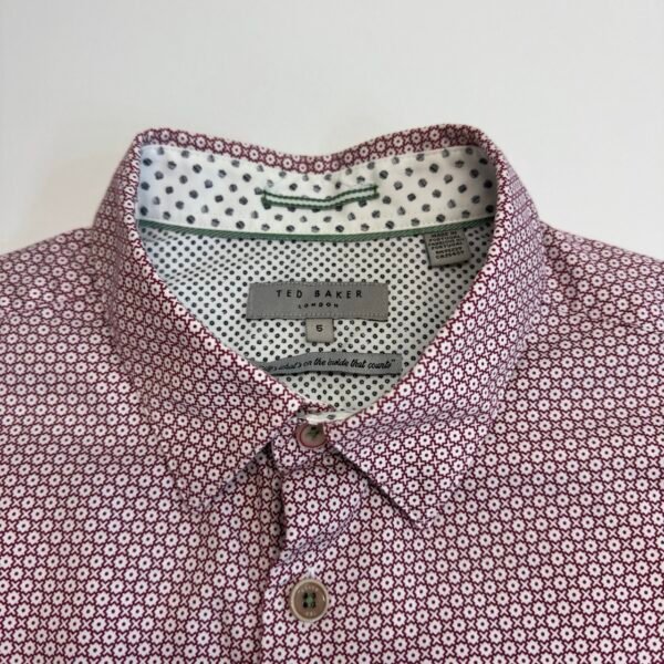 Ted Baker Formal Dress Shirt Men's Size 5 XL Red Slim Fit Geometric Long Sleeve