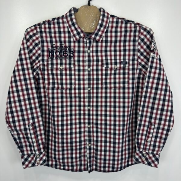 Camp David Casual Shirt Men's 2XL Plaid Check Long Sleeve Regular Fit Button Up