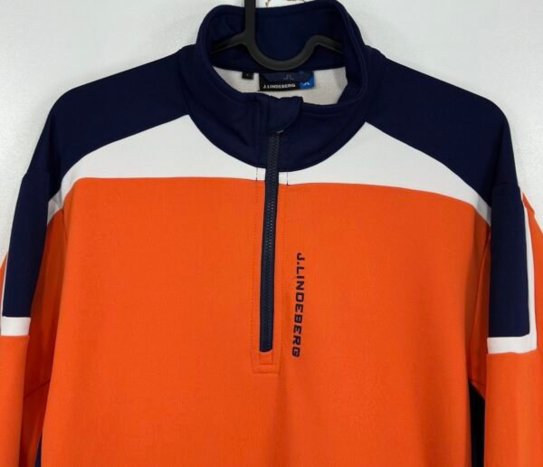 J.Lindeberg Kimball Blocked T-Neck Fieldsensor Mid Layer Mens Pullover Size L Orange Blue Golf Top