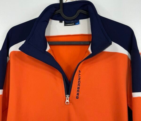 J.Lindeberg Kimball Blocked T-Neck Fieldsensor Mid Layer Mens Pullover Size L Orange Blue Golf Top