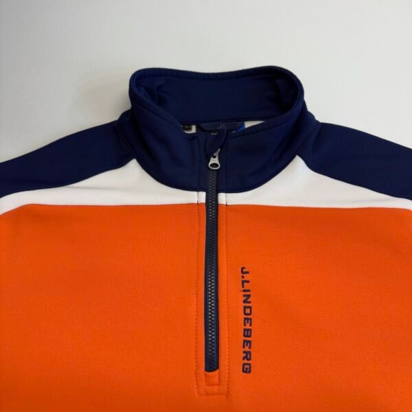 J.Lindeberg Kimball Blocked T-Neck Fieldsensor Mid Layer Mens Pullover Size L Orange Blue Golf Top