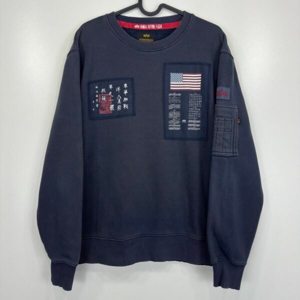 Alpha Industries Sweatshirt Men's Size M Blue Crew Neck Pullover Embroidered