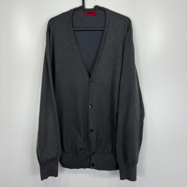 IMG_4112 Large Hugo Boss Sidorton cardigan Men's Sweater Size XL Grey V Neck Stretch Knit