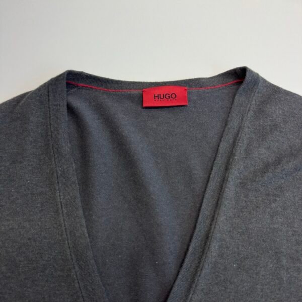 IMG_4117 Large Hugo Boss Sidorton cardigan Men's Sweater Size XL Grey V Neck Stretch Knit