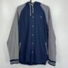 Vans Button Up Hoodie Men's Size S Blue Grey Pockets Retro Skater Raglan Hood