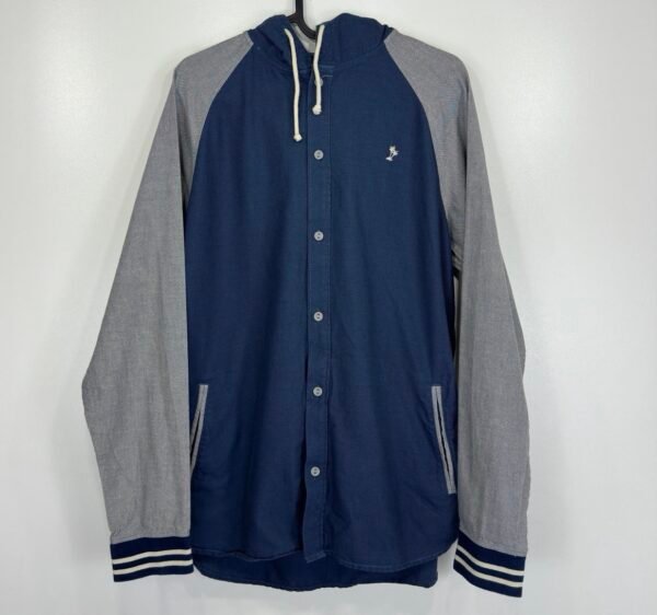 Vans Button Up Hoodie Men's Size S Blue Grey Pockets Retro Skater Raglan Hood